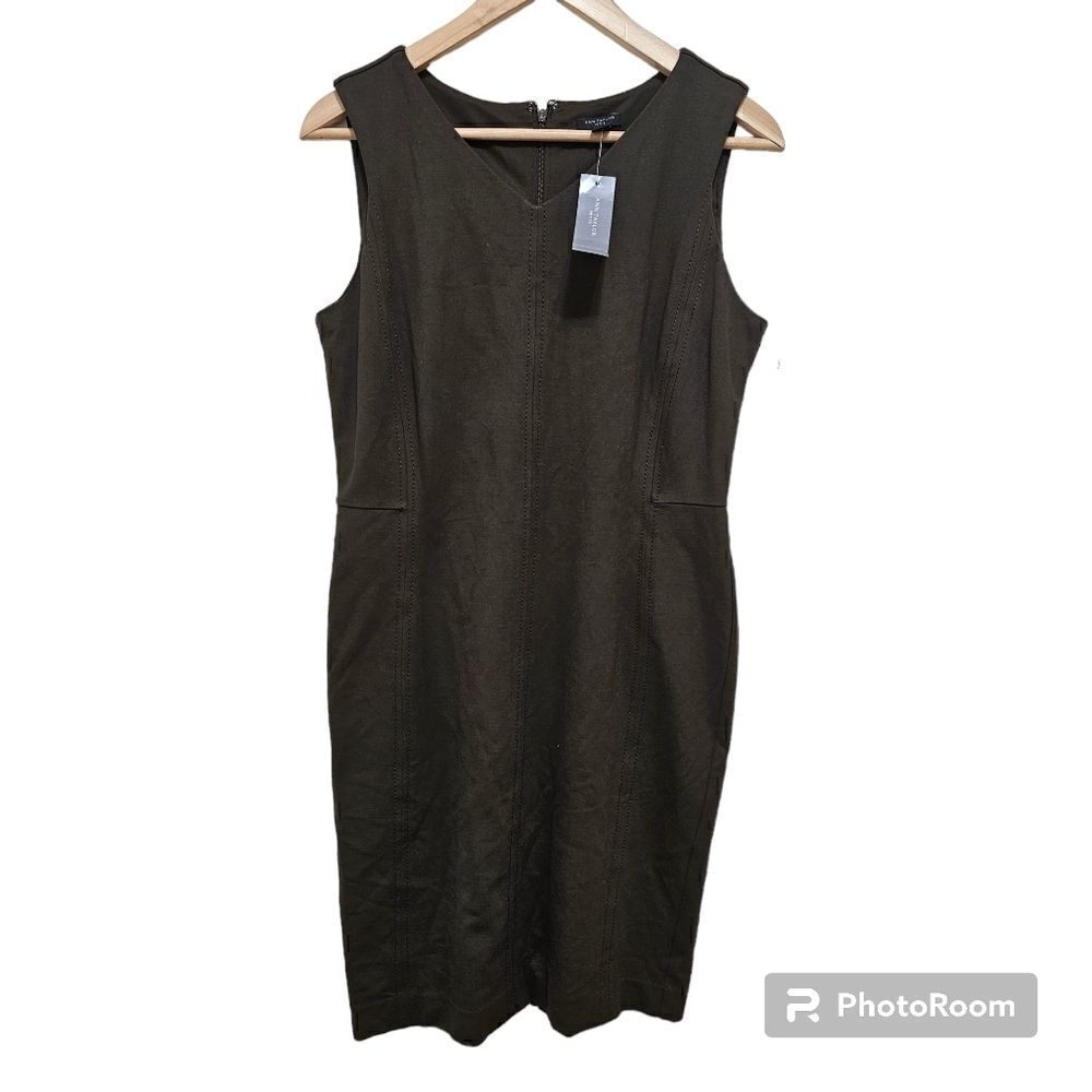 Ann Taylor Sheath Dress Green Women's Stretch Sleeveless 10 Petite